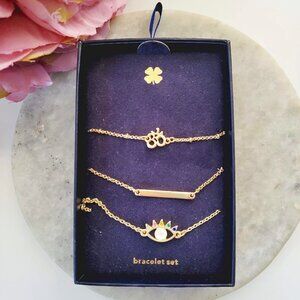 NWT Lucky Brand Evil Eye Spiritual Boho Trio Of Gold Tone Chain Bracelets